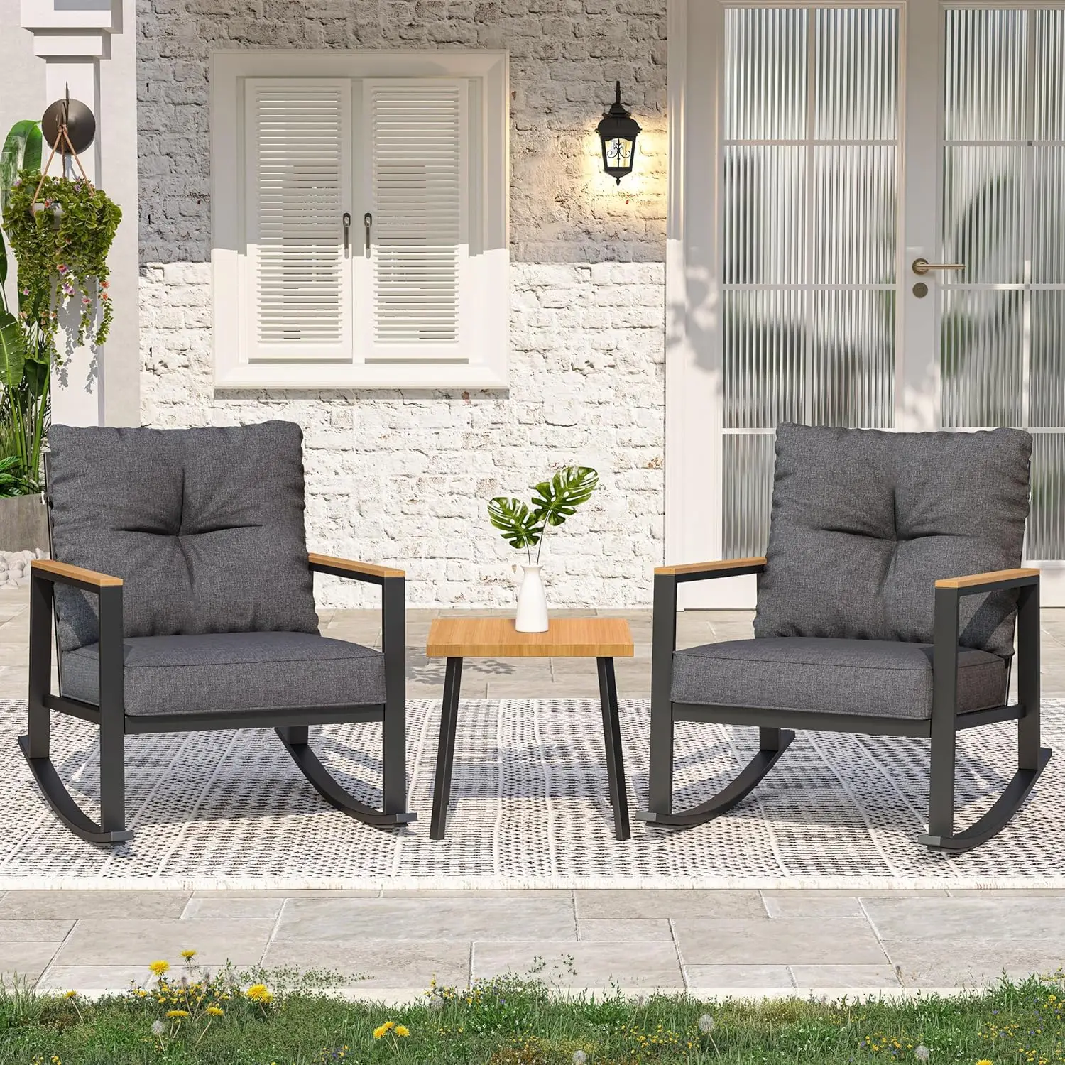 Outdoor Furniture Cushion - 3pc Rocking Bistro Set Outdoor Patio