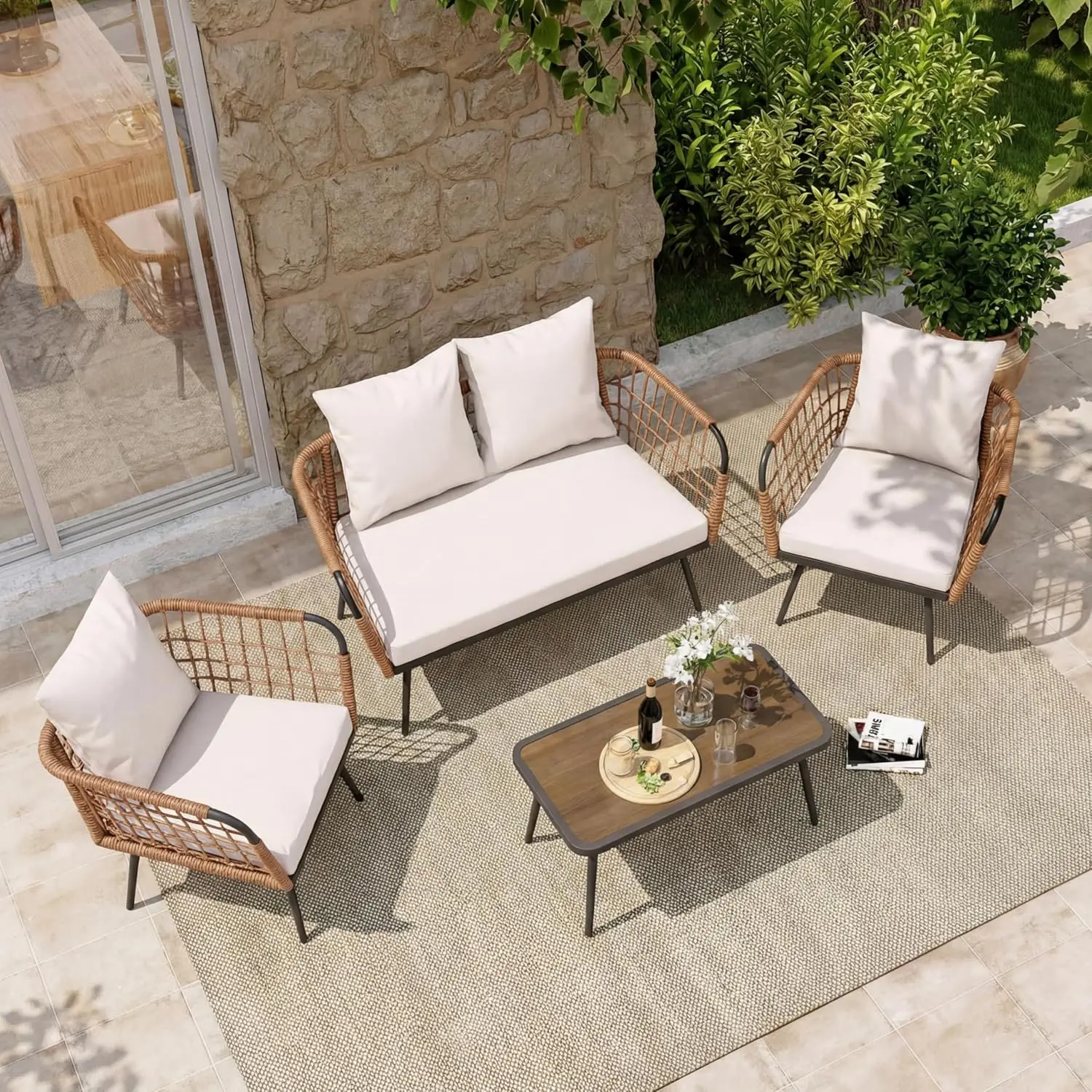 Outdoor Furniture Cushion - 4 Piece Rattan Outdoor Furniture Set