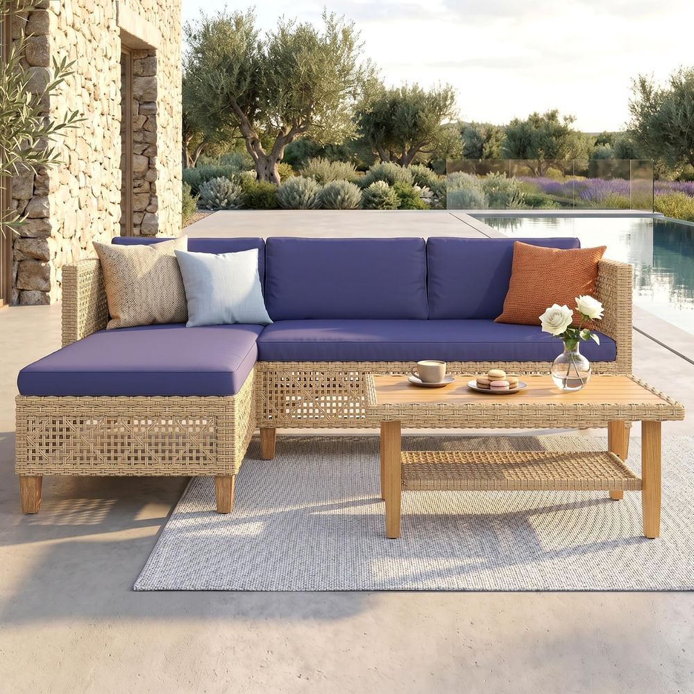 Outdoor Furniture Cushions - Boho Rattan Patio Sectional Set with