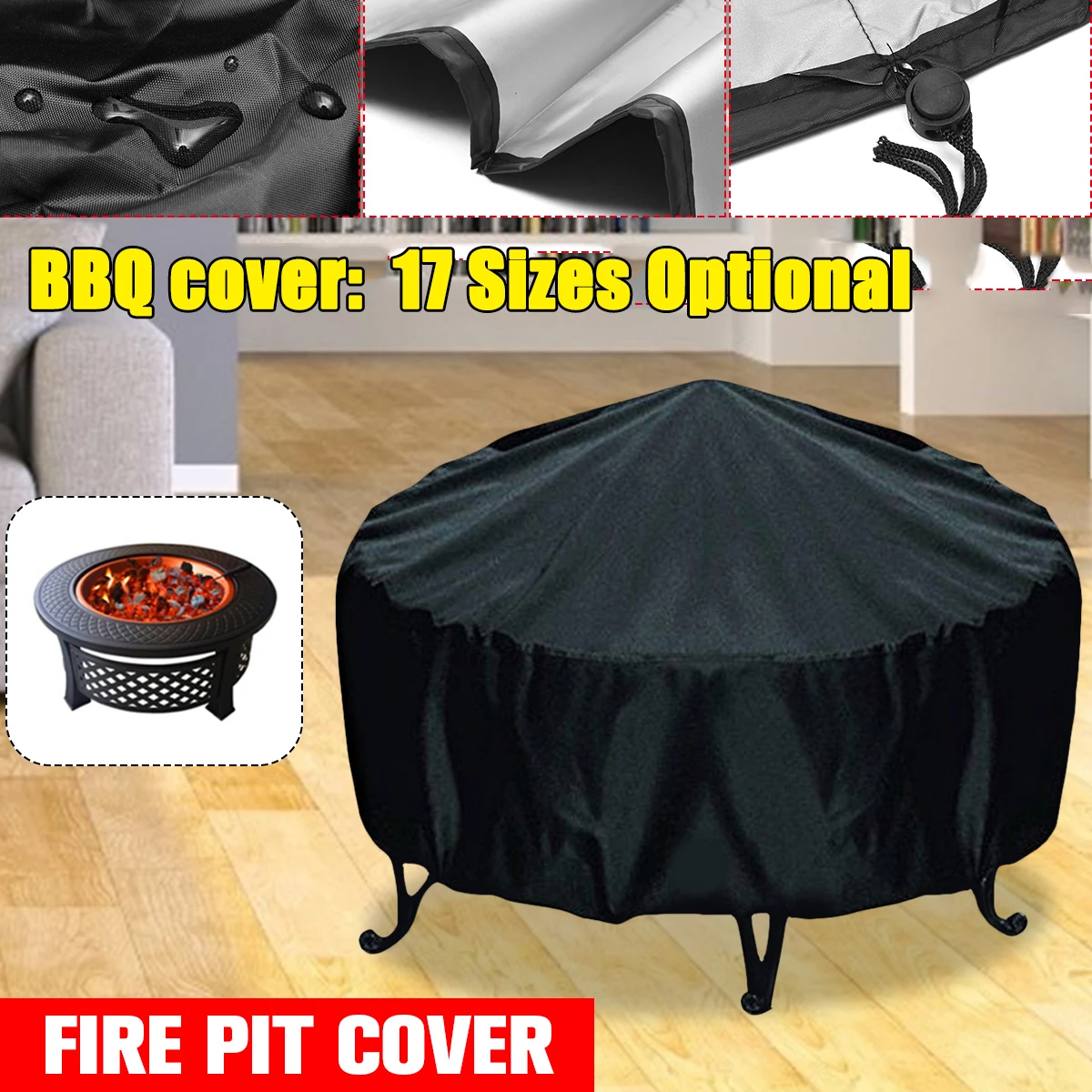 Outdoor Furniture Protector - Waterproof Patio Fire Pit Cover Black
