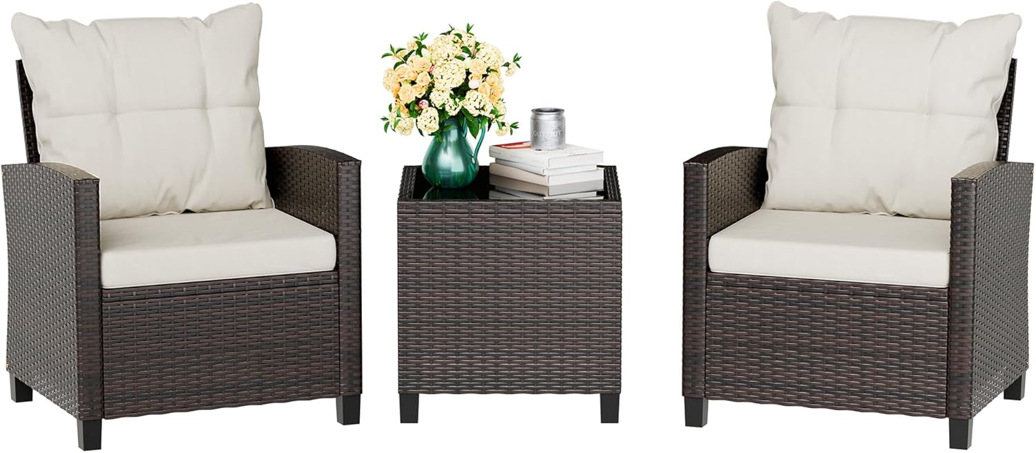 Beige compact 3-piece rattan w – обзор и цена Outdoor Furniture Cushions