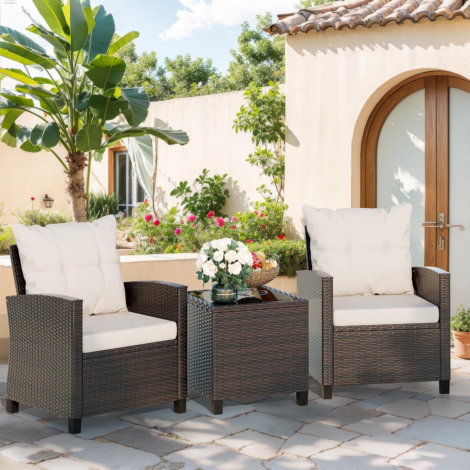 Beige compact 3-piece rattan w – обзор и цена Outdoor Furniture Cushions