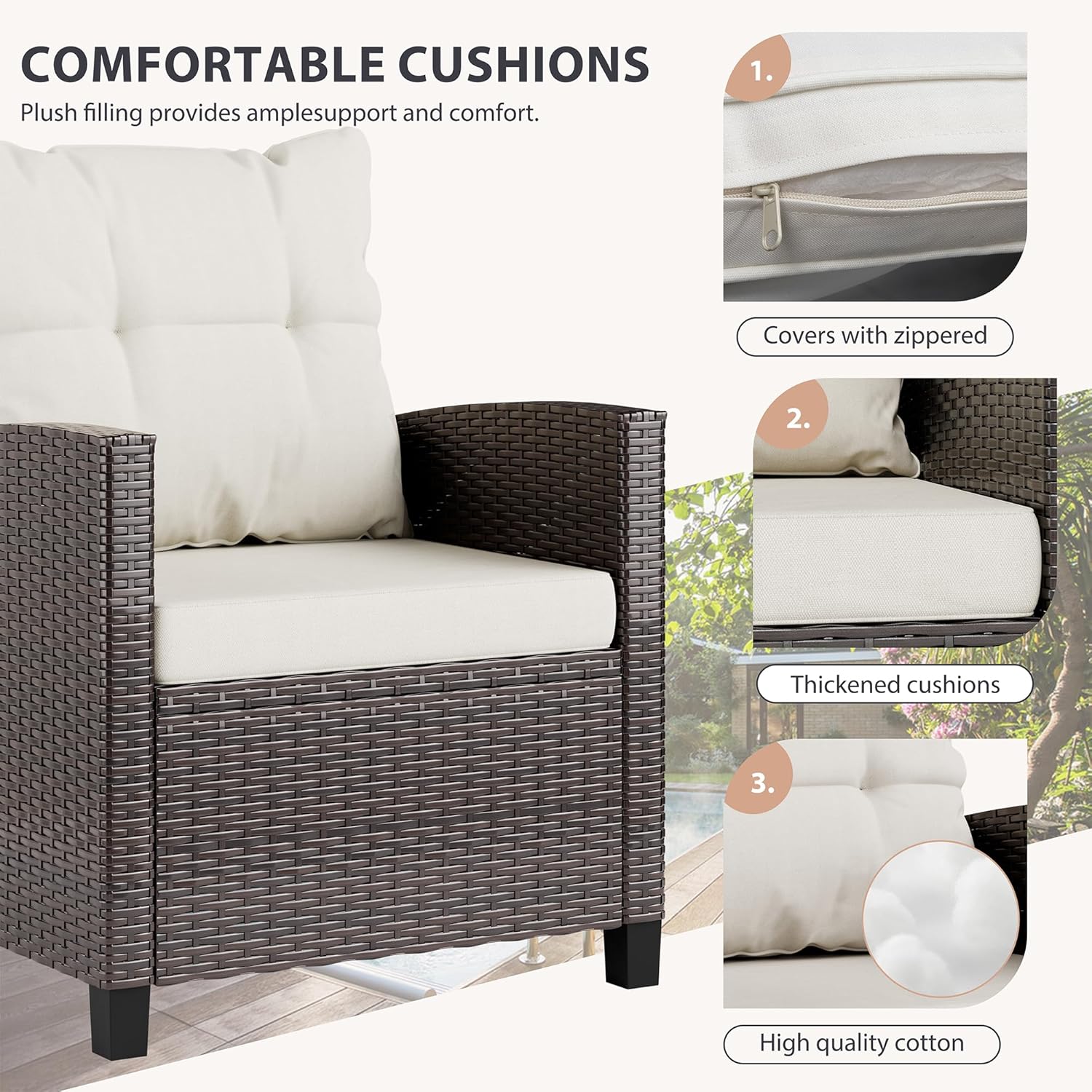 Beige compact 3-piece rattan w – обзор и цена Outdoor Furniture Cushions