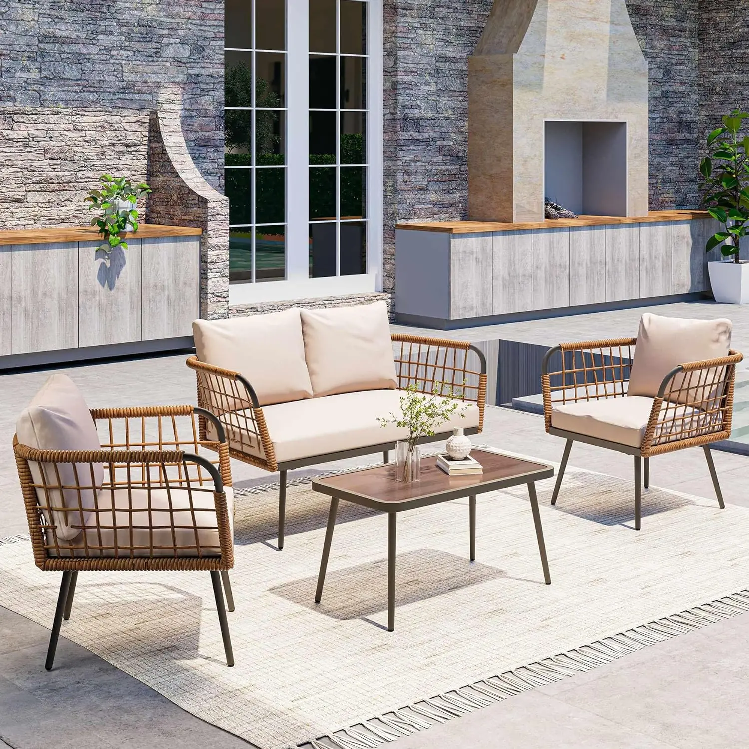4 Piece Rattan Outdoor Furnitu – обзор и цена Outdoor Furniture Cushion