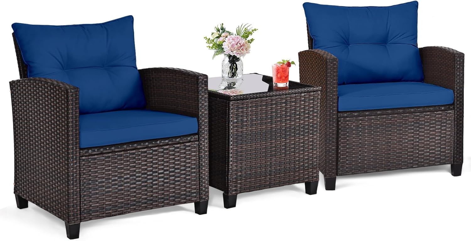 Navy blue rattan wicker 3-piec – обзор и цена Outdoor Furniture Cushions
