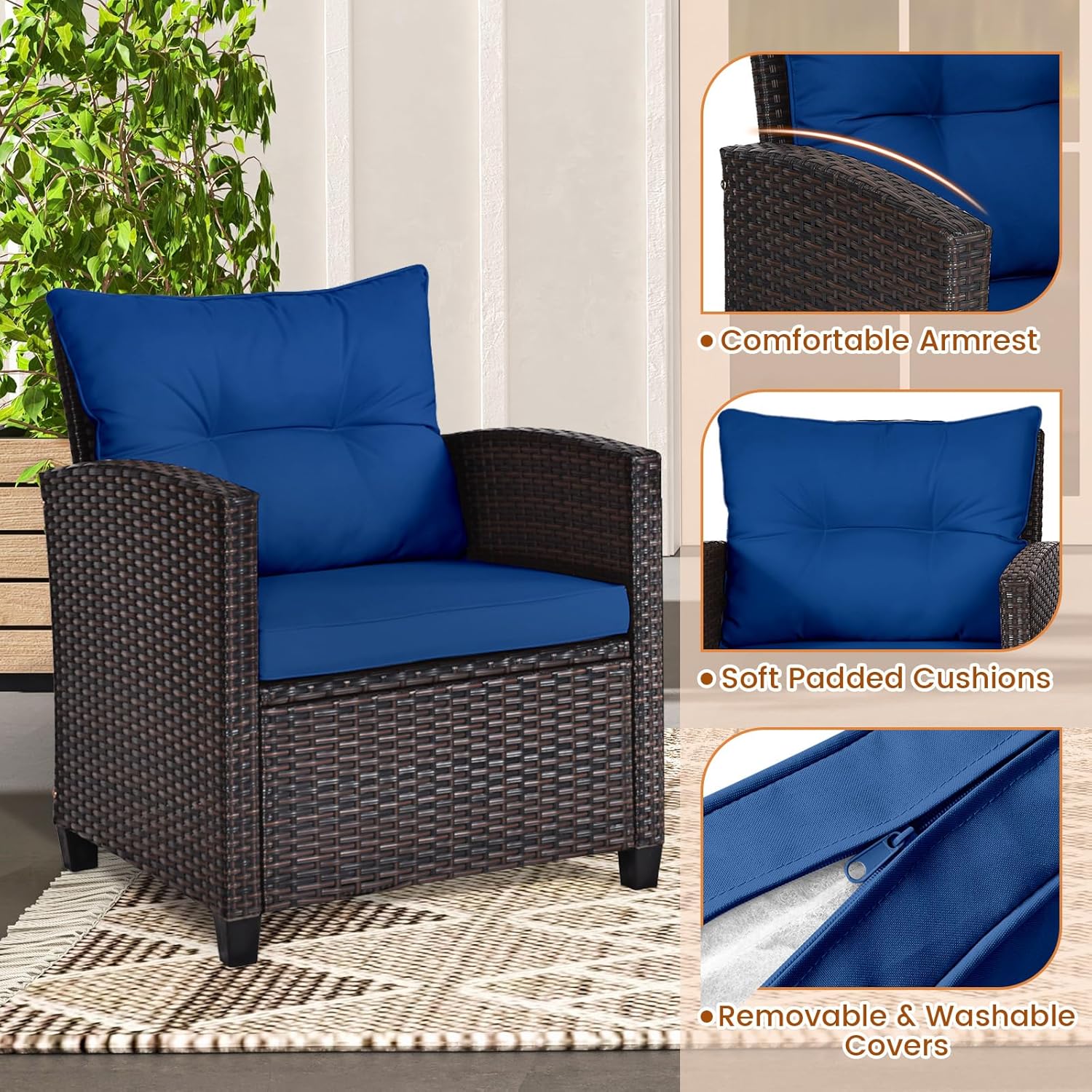 Navy blue rattan wicker 3-piec – обзор и цена Outdoor Furniture Cushions